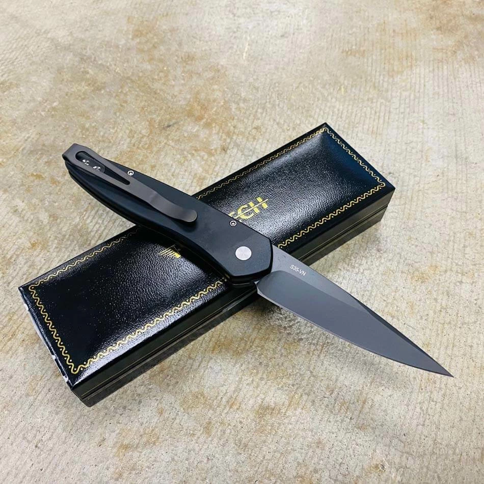 PROTECH 3407 Newport 3" Black Blade Black Handle Automatic Knife - Image 4