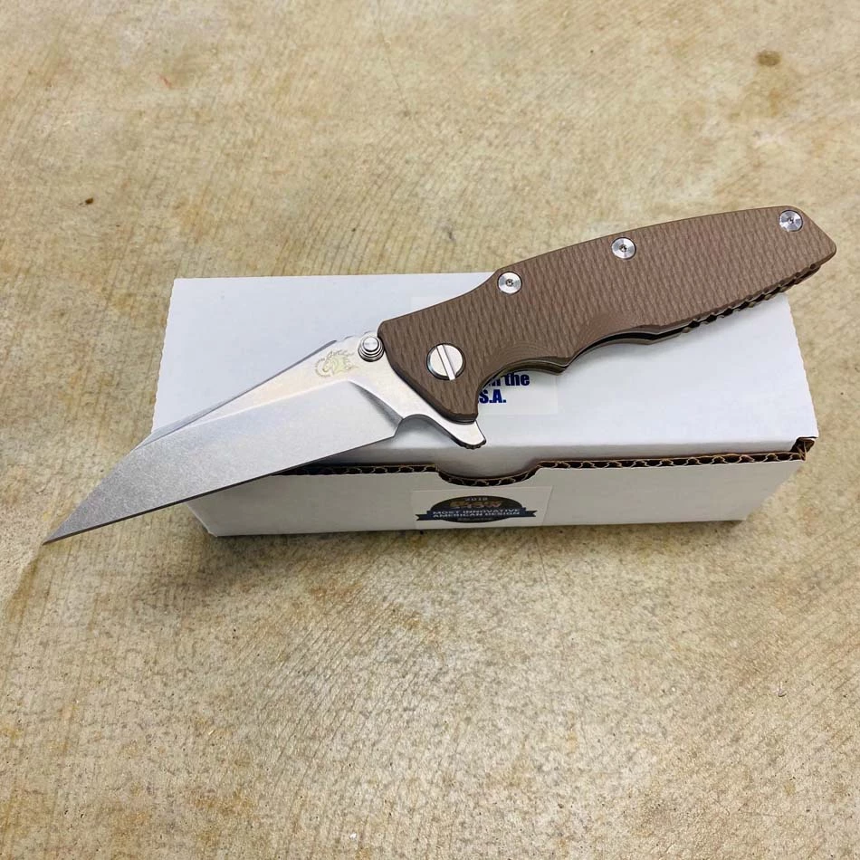 Rick Hinderer Eklipse 3.5" Wharncliffe CPM-20CV, Tri-Way, Stonewash Bronze, Flat Dark Earth G10 Folding Knife
