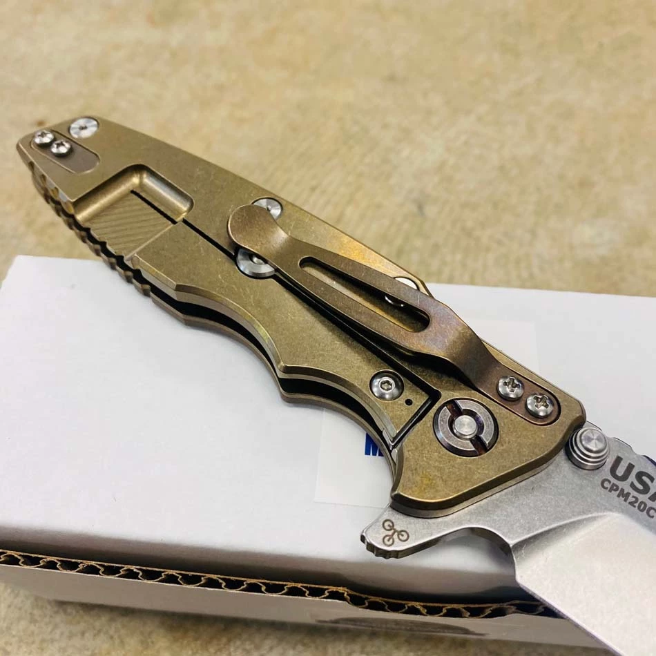 Rick Hinderer Eklipse 3.5" Wharncliffe CPM-20CV, Tri-Way, Stonewash Bronze, Flat Dark Earth G10 Folding Knife - Image 6