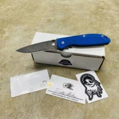 Rick Hinderer Tri-Way Firetac Folding Knife 3.625" CPM-20CV DLC Battle Black Recurve Blade, Blue G10 And Battle Black Titanium Handle Knife