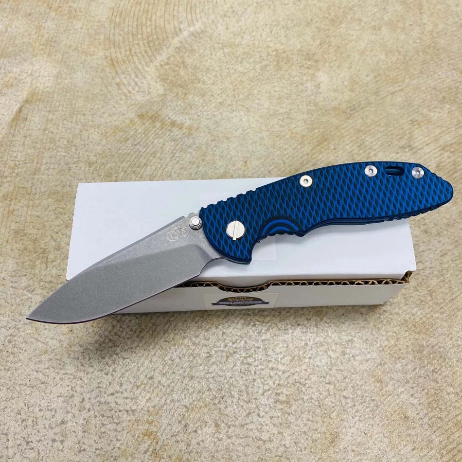 Rick Hinderer XM-18 3.5" Slicer Non-Flipper Working Finish S45VN Blade Tri-Way Battle Blue And Blue/Black G10