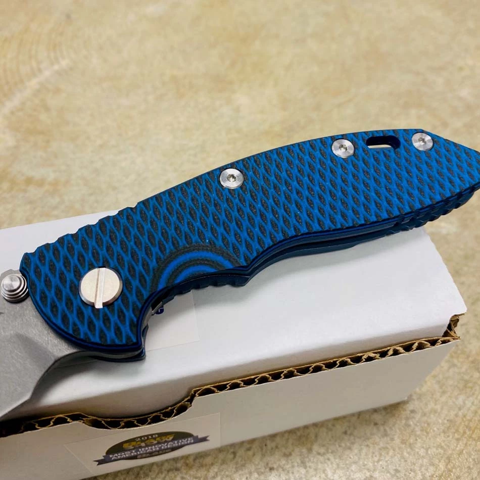 Rick Hinderer XM-18 3.5" Slicer Non-Flipper Working Finish S45VN Blade Tri-Way Battle Blue And Blue/Black G10 - Image 3