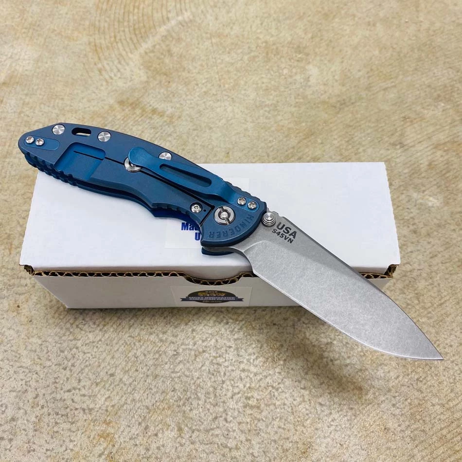 Rick Hinderer XM-18 3.5" Slicer Non-Flipper Working Finish S45VN Blade Tri-Way Battle Blue And Blue/Black G10 - Image 4