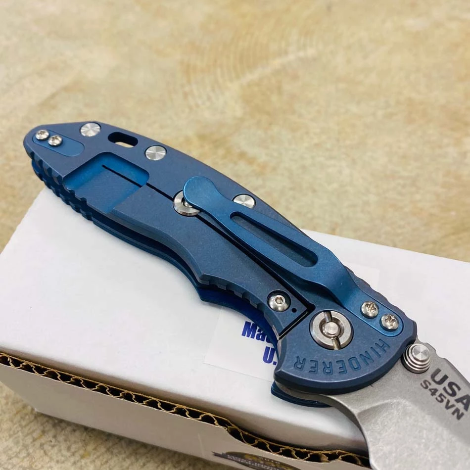 Rick Hinderer XM-18 3.5" Slicer Non-Flipper Working Finish S45VN Blade Tri-Way Battle Blue And Blue/Black G10 - Image 6