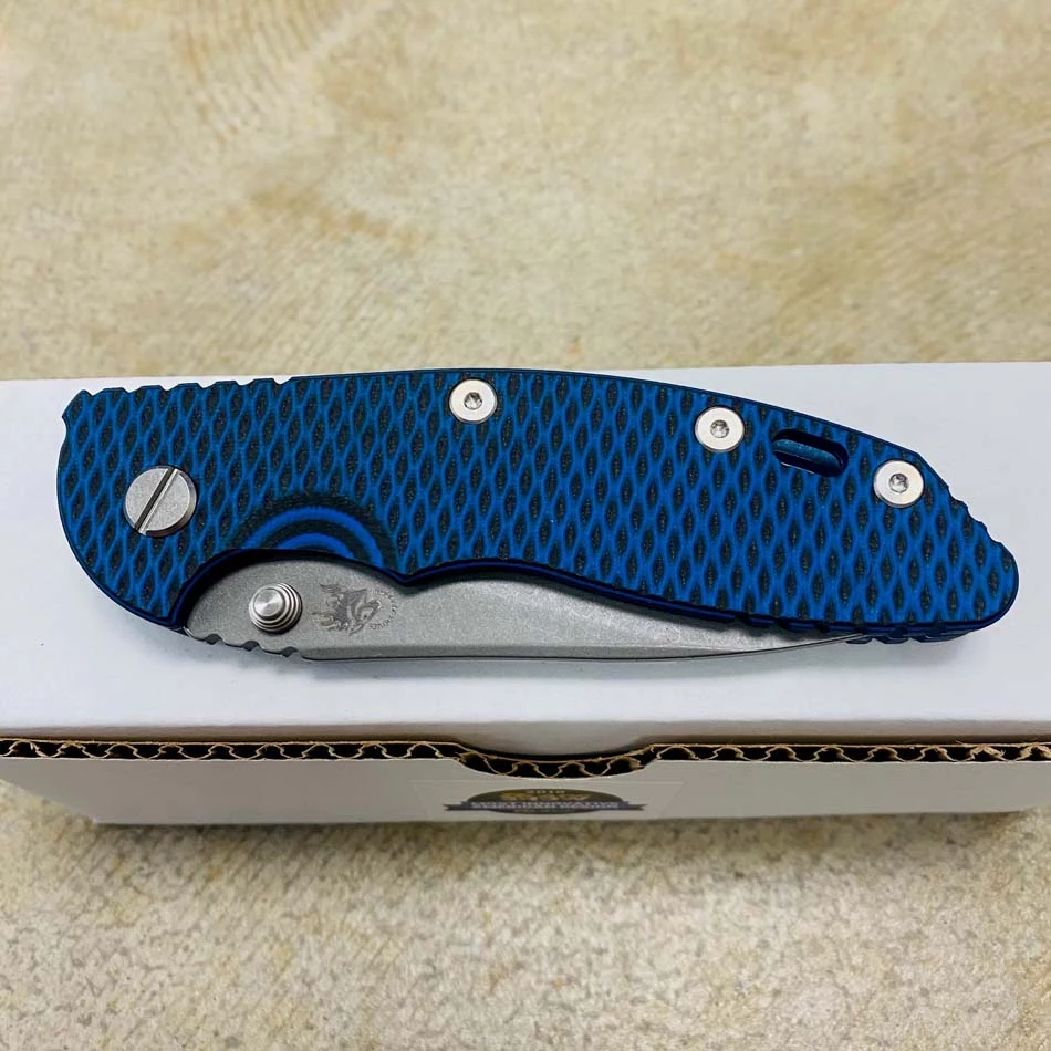 Rick Hinderer XM-18 3.5" Slicer Non-Flipper Working Finish S45VN Blade Tri-Way Battle Blue And Blue/Black G10 - Image 7
