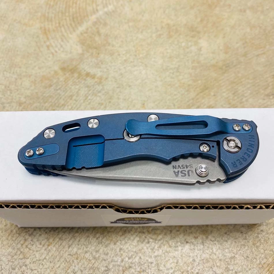 Rick Hinderer XM-18 3.5" Slicer Non-Flipper Working Finish S45VN Blade Tri-Way Battle Blue And Blue/Black G10 - Image 8