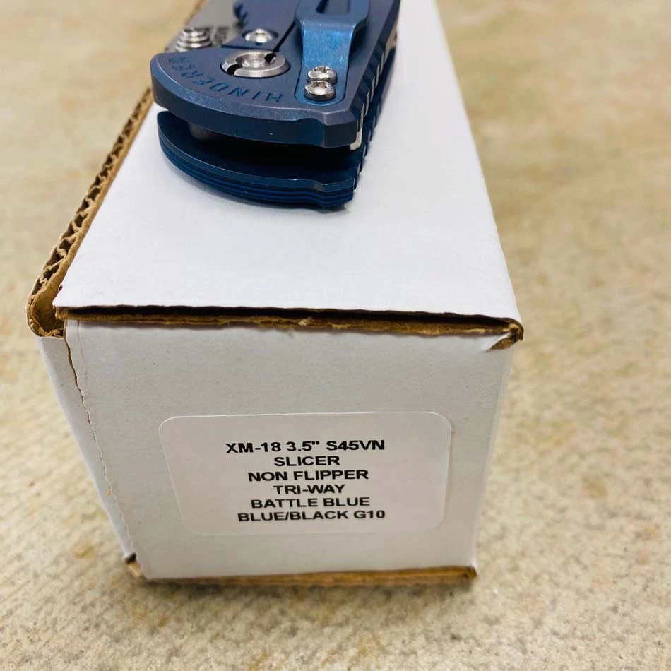 Rick Hinderer XM-18 3.5" Slicer Non-Flipper Working Finish S45VN Blade Tri-Way Battle Blue And Blue/Black G10 - Image 9