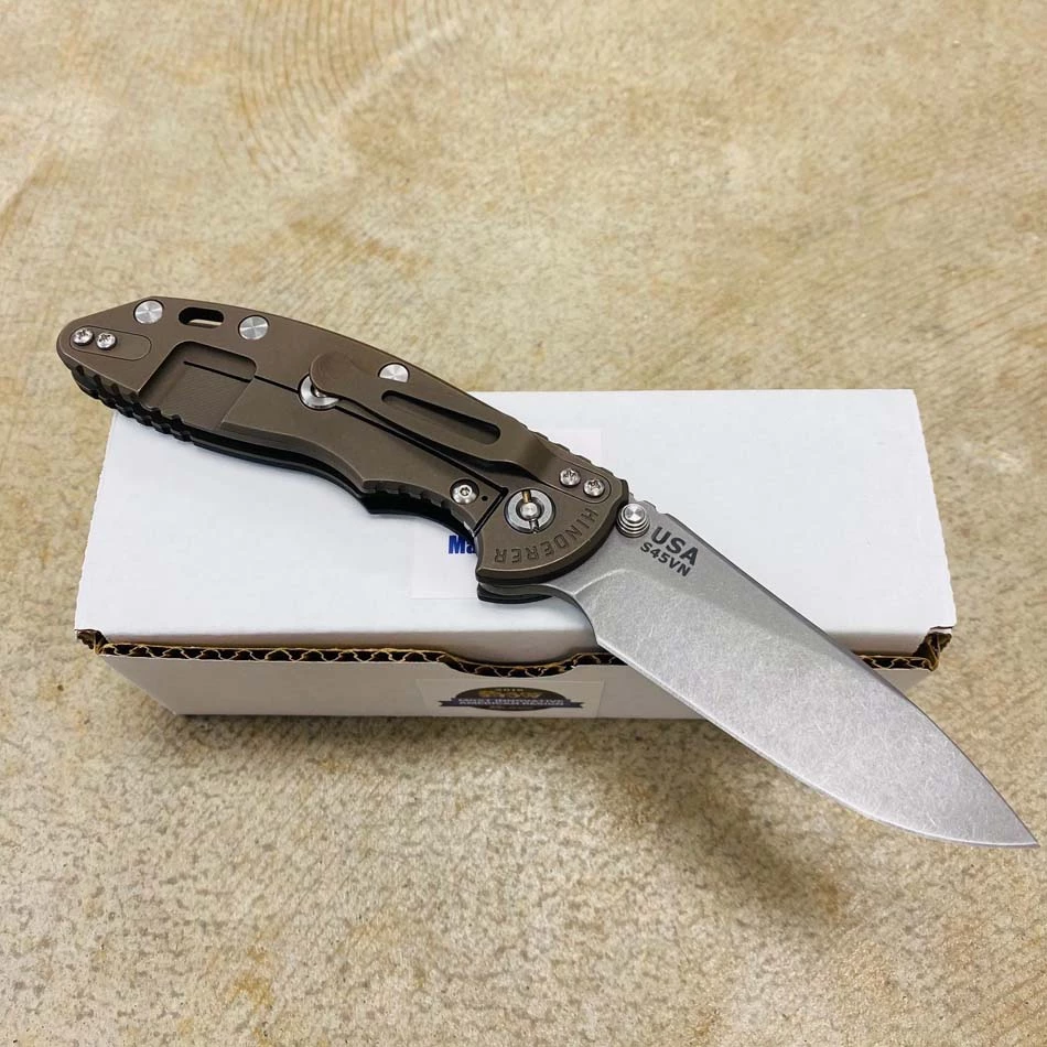 Rick Hinderer XM-18 3.5" Slicer Non-Flipper Working Finish S45VN Blade Tri-Way Battle Bronze Black G10 - Image 4