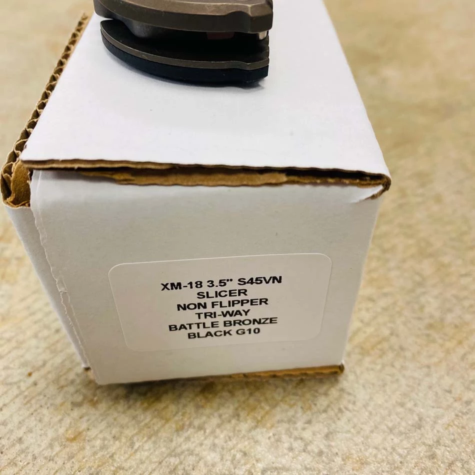 Rick Hinderer XM-18 3.5" Slicer Non-Flipper Working Finish S45VN Blade Tri-Way Battle Bronze Black G10 - Image 9