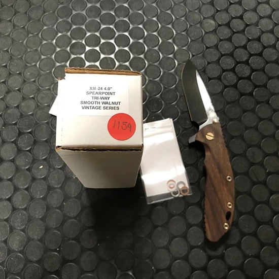 Rick Hinderer XM-24 4.0" Spearpoint Tri-Way Vintage Smooth Walnut Flipper Knife Serial 1159 - Image 2